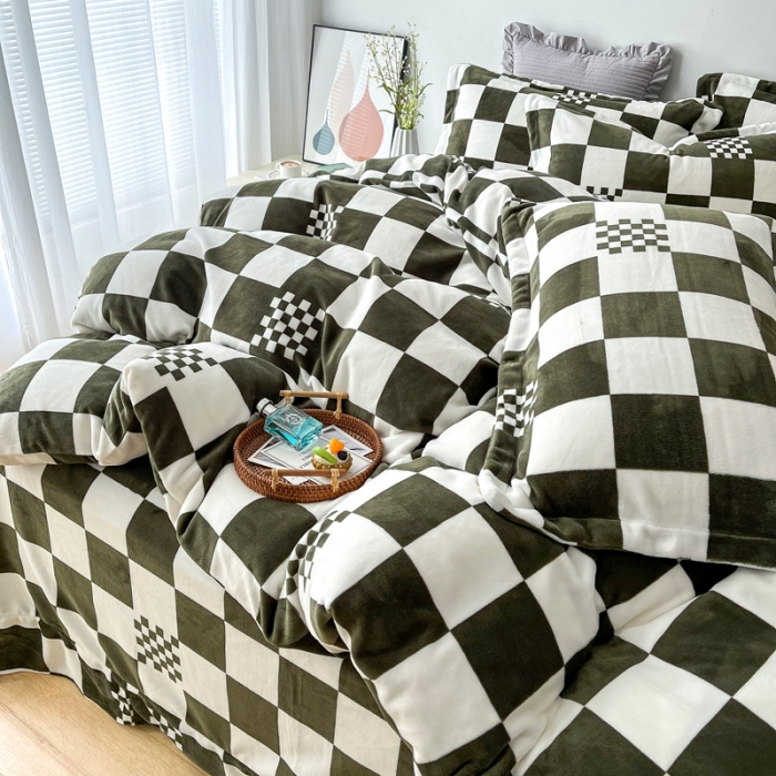 91家纺网 家纺一手货源 找家纺 2024新230克牛奶绒印花四件套定做定制任意尺寸格调-墨绿