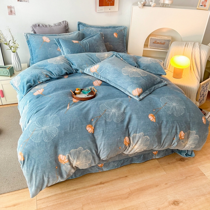 91家纺网 家纺一手货源 找家纺 2024新230克牛奶绒印花四件套定做定制任意尺寸 荷塘月色