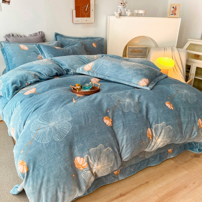 91家纺网 家纺一手货源 找家纺 2024新230克牛奶绒印花四件套定做定制任意尺寸 荷塘月色