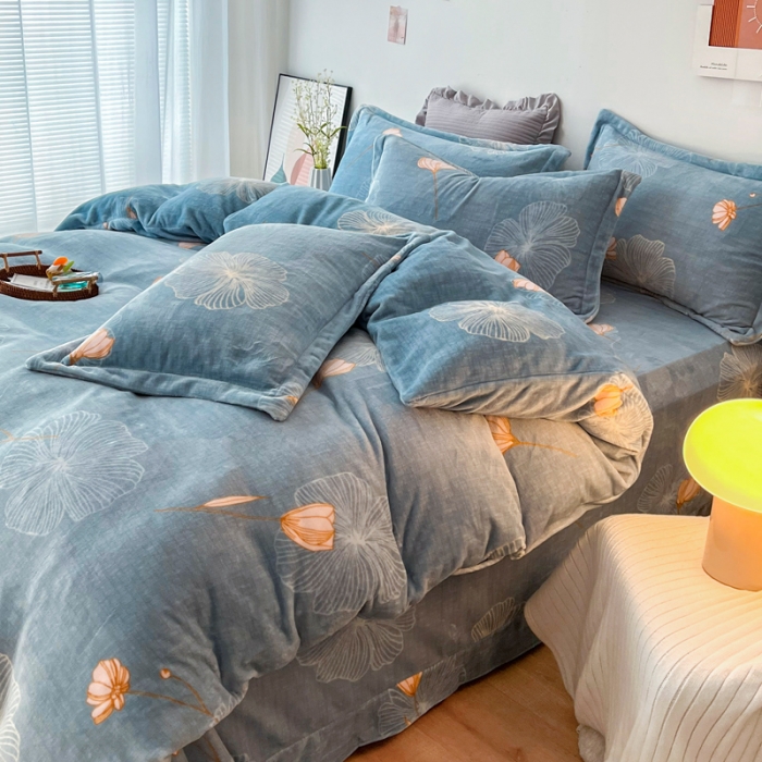 91家纺网 家纺一手货源 找家纺 2024新230克牛奶绒印花四件套定做定制任意尺寸 荷塘月色