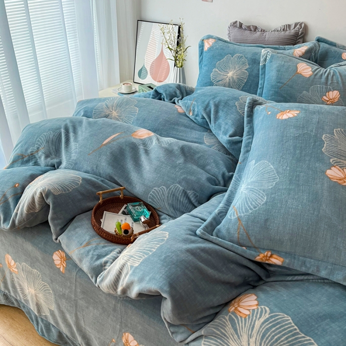 91家纺网 家纺一手货源 找家纺 2024新230克牛奶绒印花四件套定做定制任意尺寸 荷塘月色