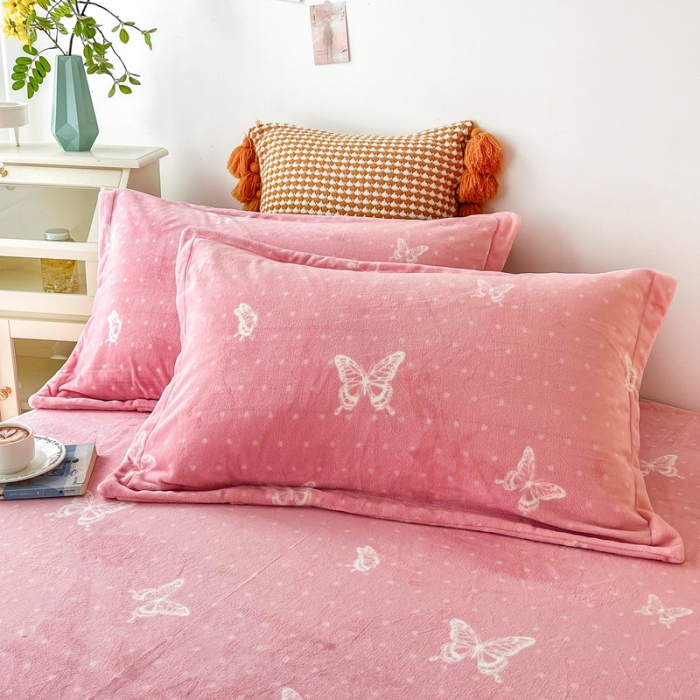 91家纺网 家纺一手货源 找家纺 2024新230克牛奶绒印花四件套定做定制任意尺寸 蝴蝶依依