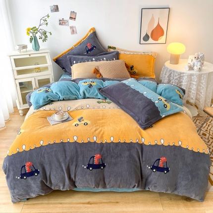 2024新230克牛奶绒印花四件套定做定制任意尺寸 恐龙乐园