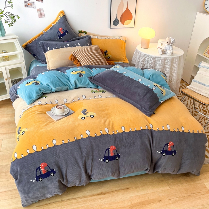 91家纺网 家纺一手货源 找家纺 2024新230克牛奶绒印花四件套定做定制任意尺寸 恐龙乐园