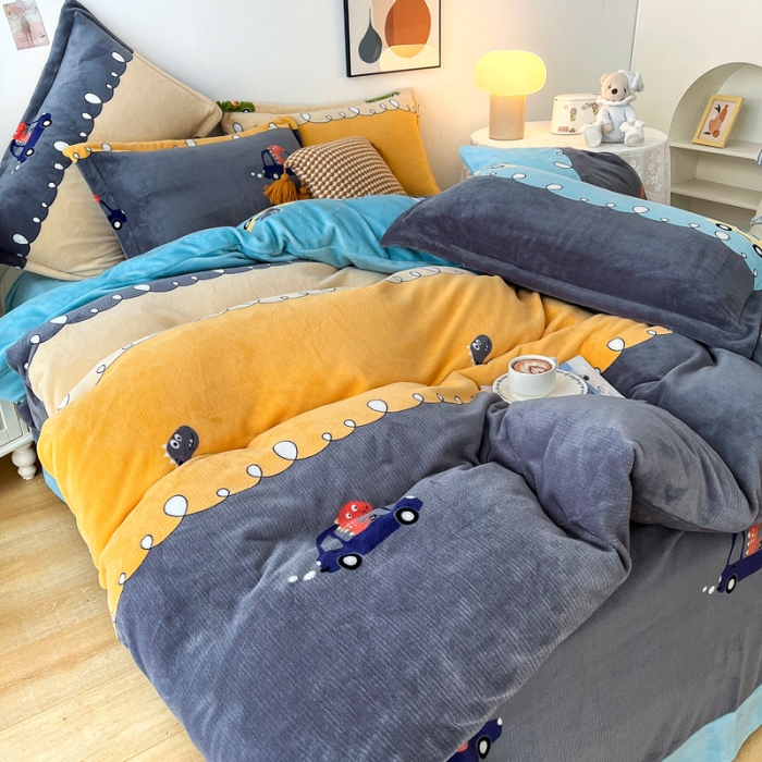 91家纺网 家纺一手货源 找家纺 2024新230克牛奶绒印花四件套定做定制任意尺寸 恐龙乐园