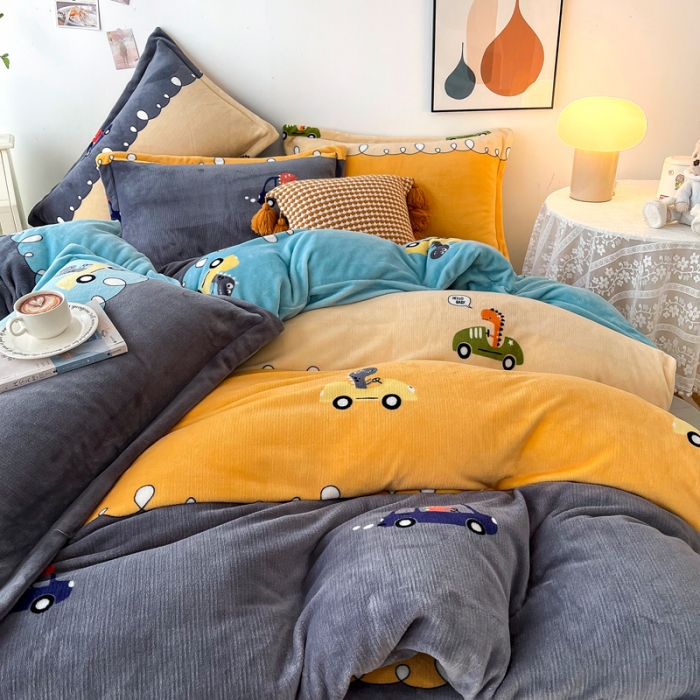 91家纺网 家纺一手货源 找家纺 2024新230克牛奶绒印花四件套定做定制任意尺寸 恐龙乐园