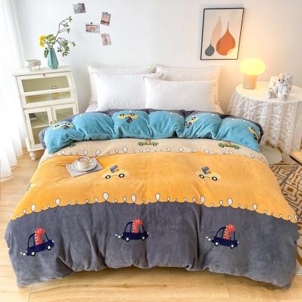 91家纺网 家纺一手货源 找家纺 2024新款230克牛奶绒印花单品被套 可定制尺寸 恐龙乐园