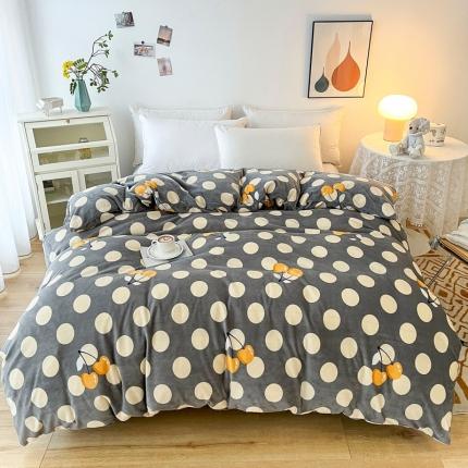 91家纺网 家纺一手货源 找家纺 2024新款230克牛奶绒印花单品被套 可定制尺寸 樱桃