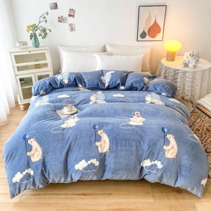 2024新款230克牛奶绒印花单品被套 可定制尺寸 晚安熊-蓝