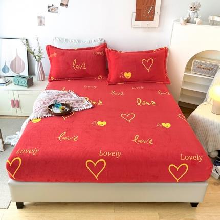 91家纺网 家纺一手货源 找家纺 2024新款230克牛奶绒印花单品床笠 可定做任意尺寸爱意浓