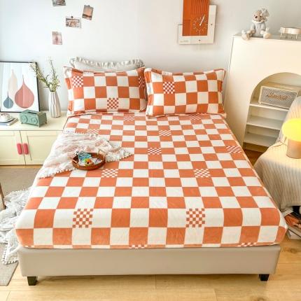 91家纺网 家纺一手货源 找家纺 2024新款230克牛奶绒印花单品床笠可定做任意尺寸格调-橙