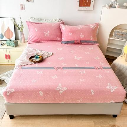 91家纺网 家纺一手货源 找家纺 2024新款230克牛奶绒印花单品床笠可定做任意尺寸蝴蝶依依