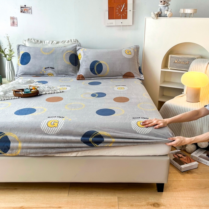 91家纺网 家纺一手货源 找家纺 （总）2024新款230克牛奶绒印花单品床笠 可定做任意尺寸