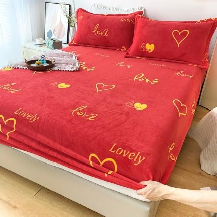 2024新款230克牛奶绒印花单品床笠 可定做任意尺寸爱意浓