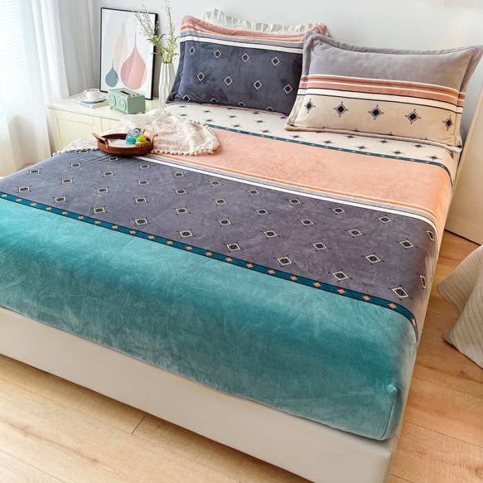 91家纺网 家纺一手货源 找家纺 2024新款230克牛奶绒印花单品床笠 可定做任意尺寸奥斯丁