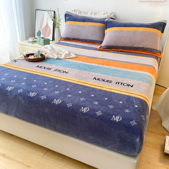 91家纺网 家纺一手货源 找家纺 2024新款230克牛奶绒印花单品床笠可定做任意尺寸北欧印象