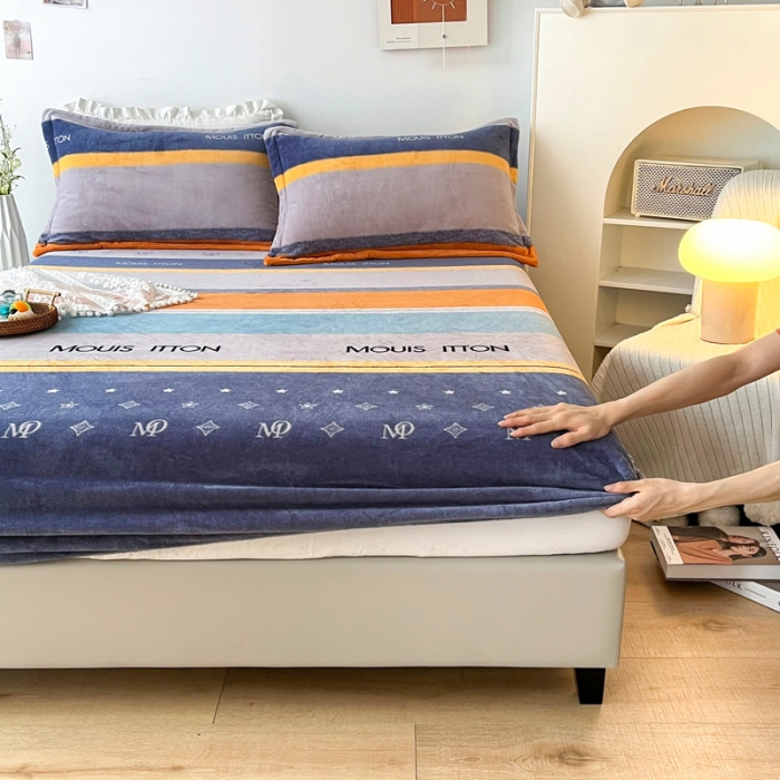 91家纺网 家纺一手货源 找家纺 2024新款230克牛奶绒印花单品床笠可定做任意尺寸北欧印象