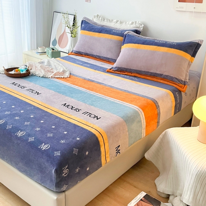 91家纺网 家纺一手货源 找家纺 2024新款230克牛奶绒印花单品床笠可定做任意尺寸北欧印象