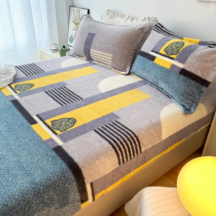 91家纺网 家纺一手货源 找家纺 2024新款230克牛奶绒印花单品床笠 可定做任意尺寸 憧憬