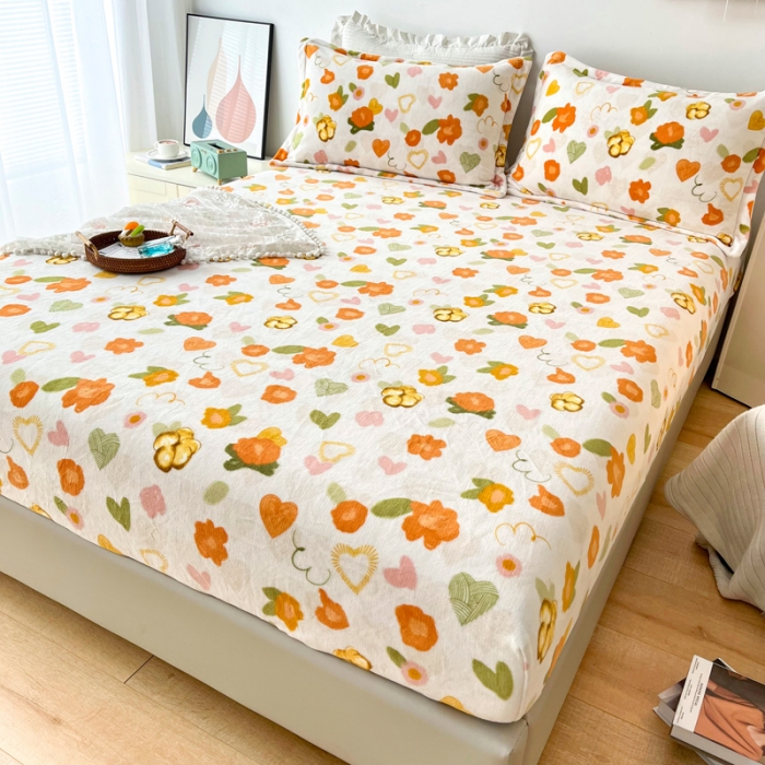 91家纺网 家纺一手货源 找家纺 2024新款230克牛奶绒印花单品床笠 可定做任意尺寸 春晓