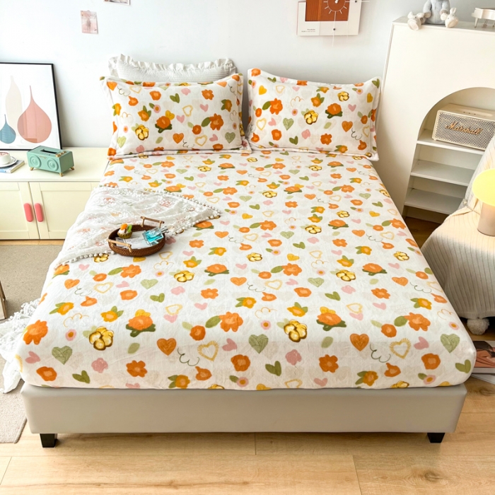 91家纺网 家纺一手货源 找家纺 2024新款230克牛奶绒印花单品床笠 可定做任意尺寸 春晓