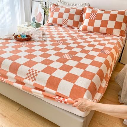 2024新款230克牛奶绒印花单品床笠可定做任意尺寸格调-橙