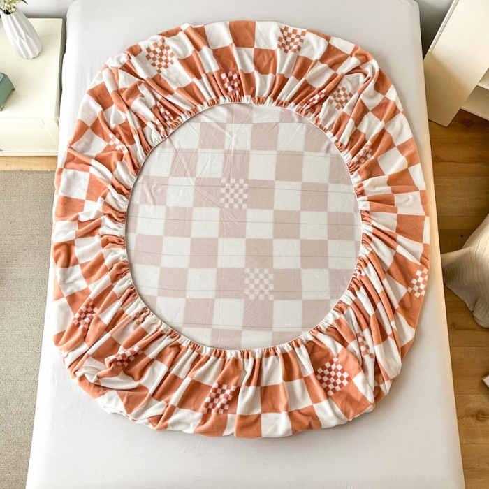 91家纺网 家纺一手货源 找家纺 2024新款230克牛奶绒印花单品床笠可定做任意尺寸格调-橙