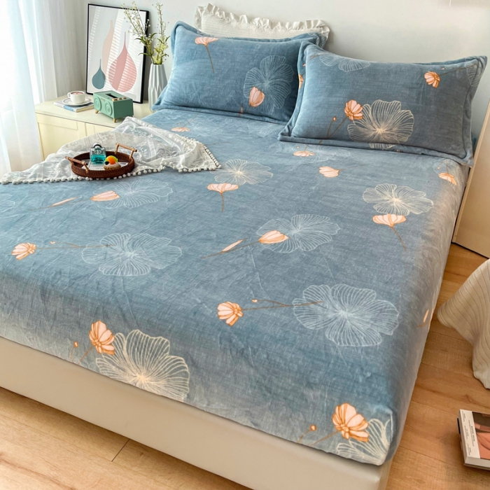 91家纺网 家纺一手货源 找家纺 2024新款230克牛奶绒印花单品床笠可定做任意尺寸荷塘月色