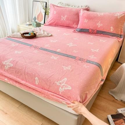 2024新款230克牛奶绒印花单品床笠可定做任意尺寸蝴蝶依依