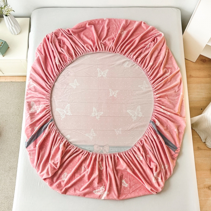 91家纺网 家纺一手货源 找家纺 2024新款230克牛奶绒印花单品床笠可定做任意尺寸蝴蝶依依