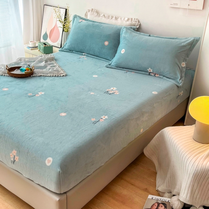 91家纺网 家纺一手货源 找家纺 2024新款230克牛奶绒印花单品床笠 可定做任意尺寸 静香