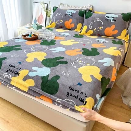 2024新款230克牛奶绒印花单品床笠可定做任意尺寸萌萌兔