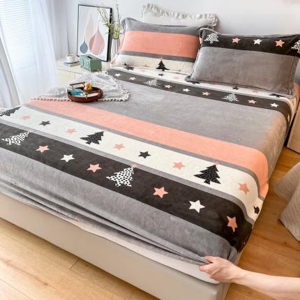 2024新款230克牛奶绒印花单品床笠 可定做任意尺寸圣诞树