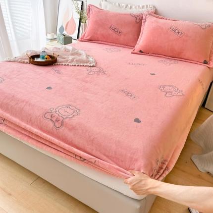 2024新款230克牛奶绒印花单品床笠 可定做任意尺寸小狮子