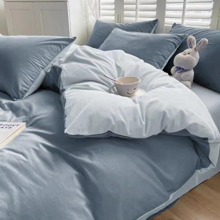 91家纺网 家纺一手货源 找家纺 雨帆家纺 2023新款ins风水洗棉磨毛四件套 绅士双拼