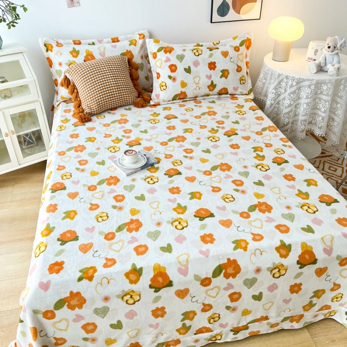 91家纺网 家纺一手货源 找家纺 锦罗绣 2024新款230克牛奶绒印花单品床单 春晓