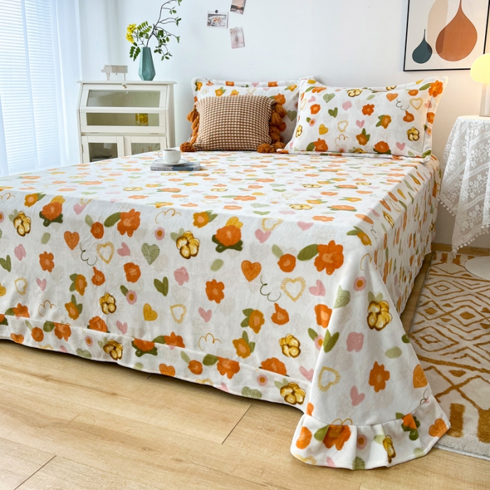 91家纺网 家纺一手货源 找家纺 锦罗绣 2024新款230克牛奶绒印花单品床单 春晓