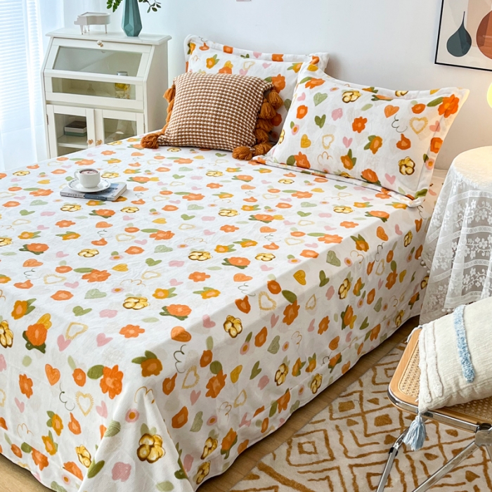 91家纺网 家纺一手货源 找家纺 锦罗绣 2024新款230克牛奶绒印花单品床单 春晓