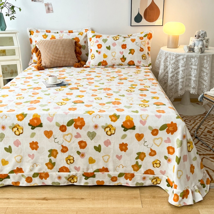 91家纺网 家纺一手货源 找家纺 锦罗绣 2024新款230克牛奶绒印花单品床单 春晓