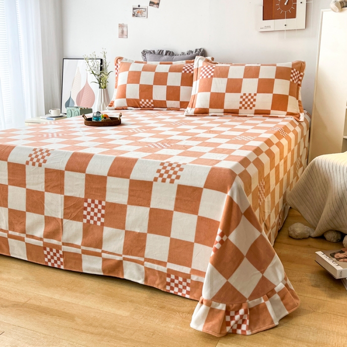 91家纺网 家纺一手货源 找家纺 锦罗绣 2024新款230克牛奶绒印花单品床单 格调-橙