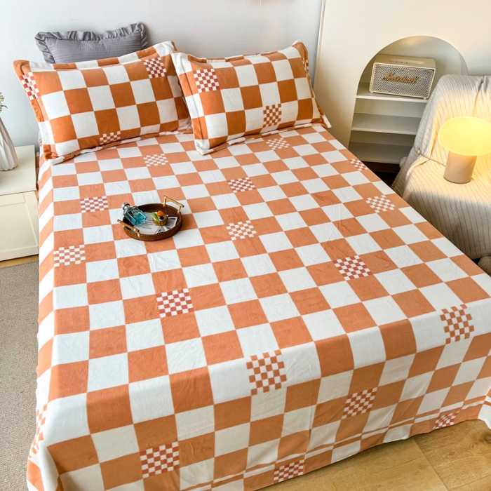 91家纺网 家纺一手货源 找家纺 锦罗绣 2024新款230克牛奶绒印花单品床单 格调-橙