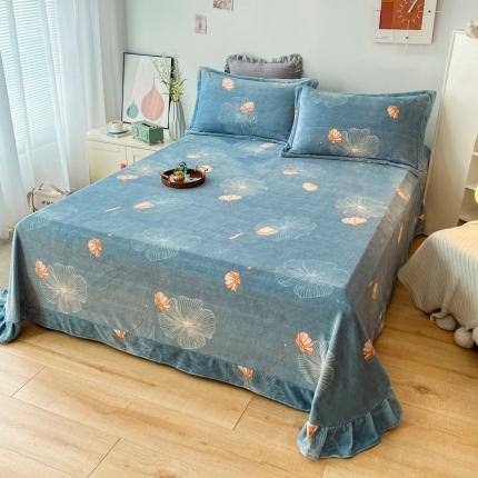 锦罗绣 2024新款230克牛奶绒印花单品床单 荷塘月色