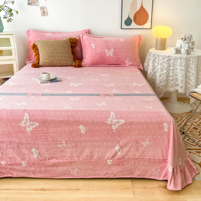 91家纺网 家纺一手货源 找家纺 锦罗绣 2024新款230克牛奶绒印花单品床单 蝴蝶依依