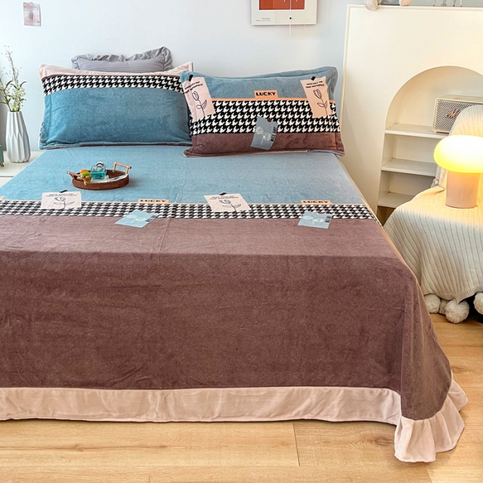 91家纺网 家纺一手货源 找家纺 锦罗绣 2024新款230克牛奶绒印花单品床单 简爱