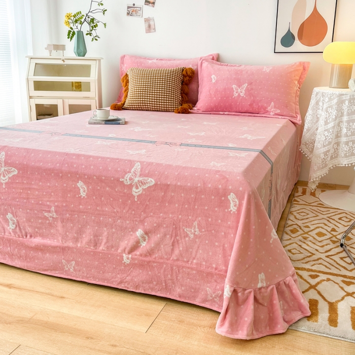 91家纺网 家纺一手货源 找家纺 锦罗绣 2024新款230克牛奶绒印花单品床单 蝴蝶依依