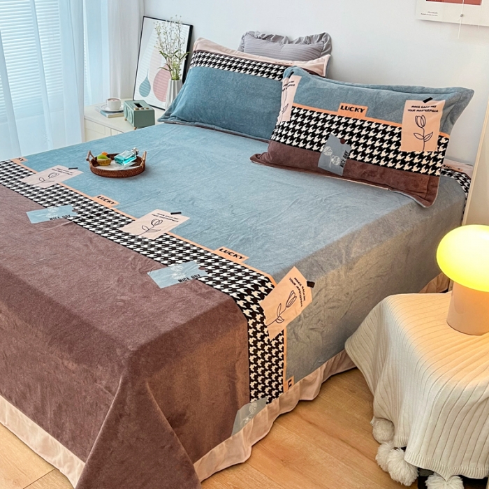 91家纺网 家纺一手货源 找家纺 锦罗绣 2024新款230克牛奶绒印花单品床单 简爱