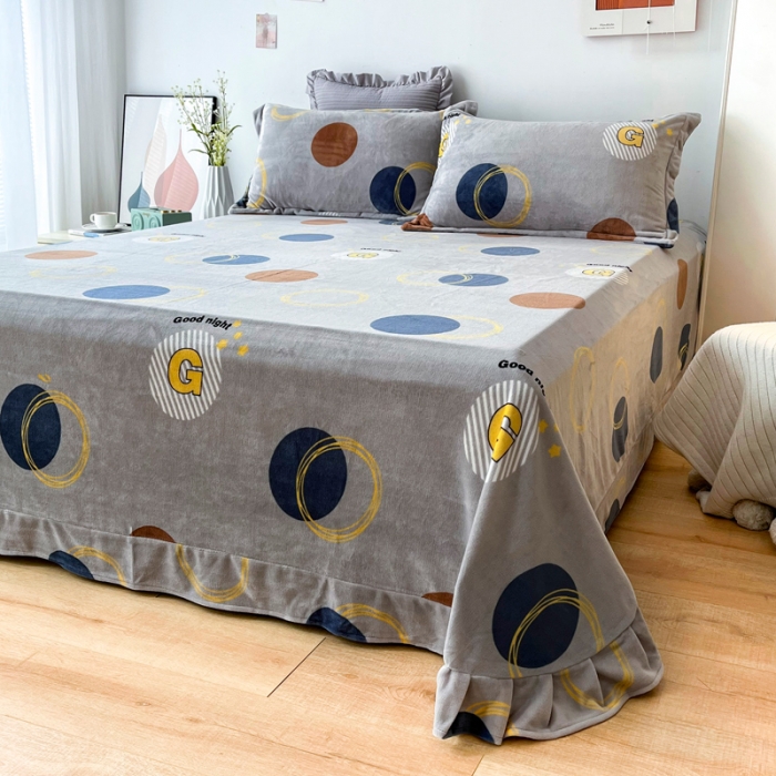 91家纺网 家纺一手货源 找家纺 锦罗绣 2024新款230克牛奶绒印花单品床单 浪漫情调