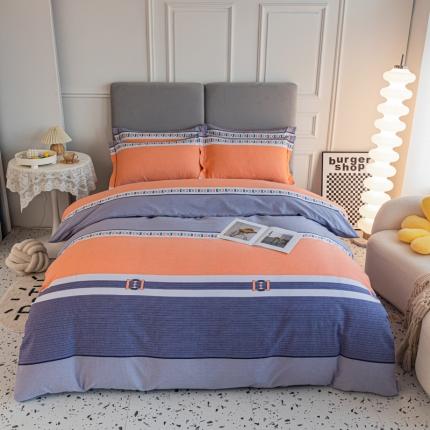 91家纺网 家纺一手货源 找家纺 青竹苑 2022新款全棉磨毛印花四件套 时尚-桔