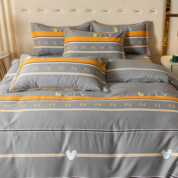 91家纺网 家纺一手货源 找家纺 青竹苑 2022新款全棉磨毛印花四件套 绅士条纹-灰