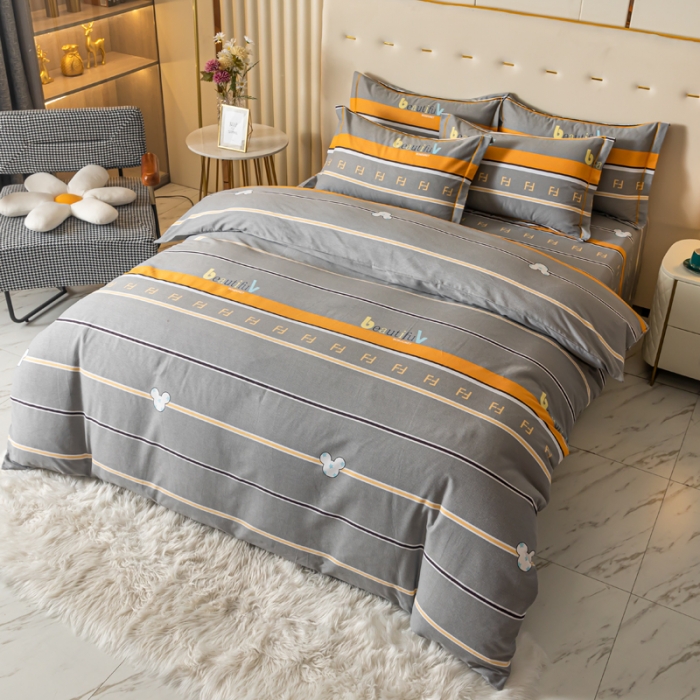 91家纺网 家纺一手货源 找家纺 青竹苑 2022新款全棉磨毛印花四件套 绅士条纹-灰